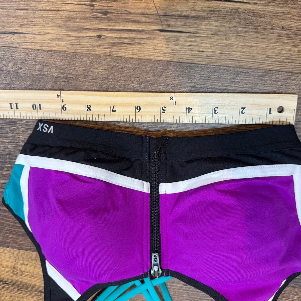 Victoria's Secret VSX Sports Bra‎ Purple Teal Front Zip Underwire Padded 36B